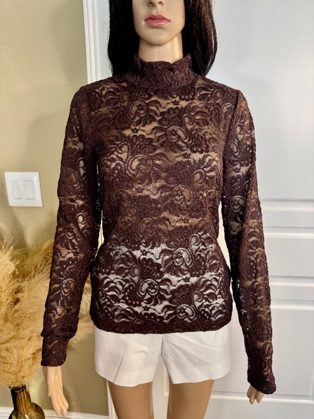 LOFT LACE LONG SLEEVE TURTLENECK TOP - MEDIUM - Picture 3 of 13
